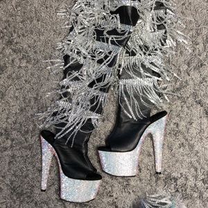 Pleaser Rhinestone Thigh High Boots